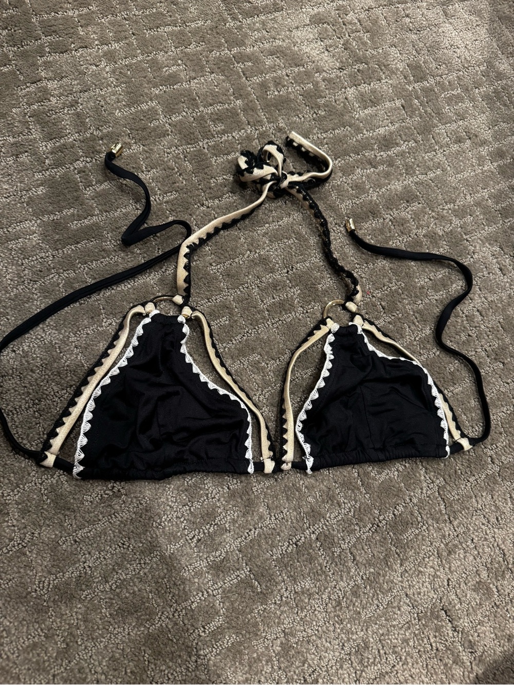 Black & Cream Triangle Bikini Top